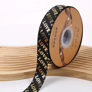 ゴールド箔LOVEグログランリボン 50ヤード