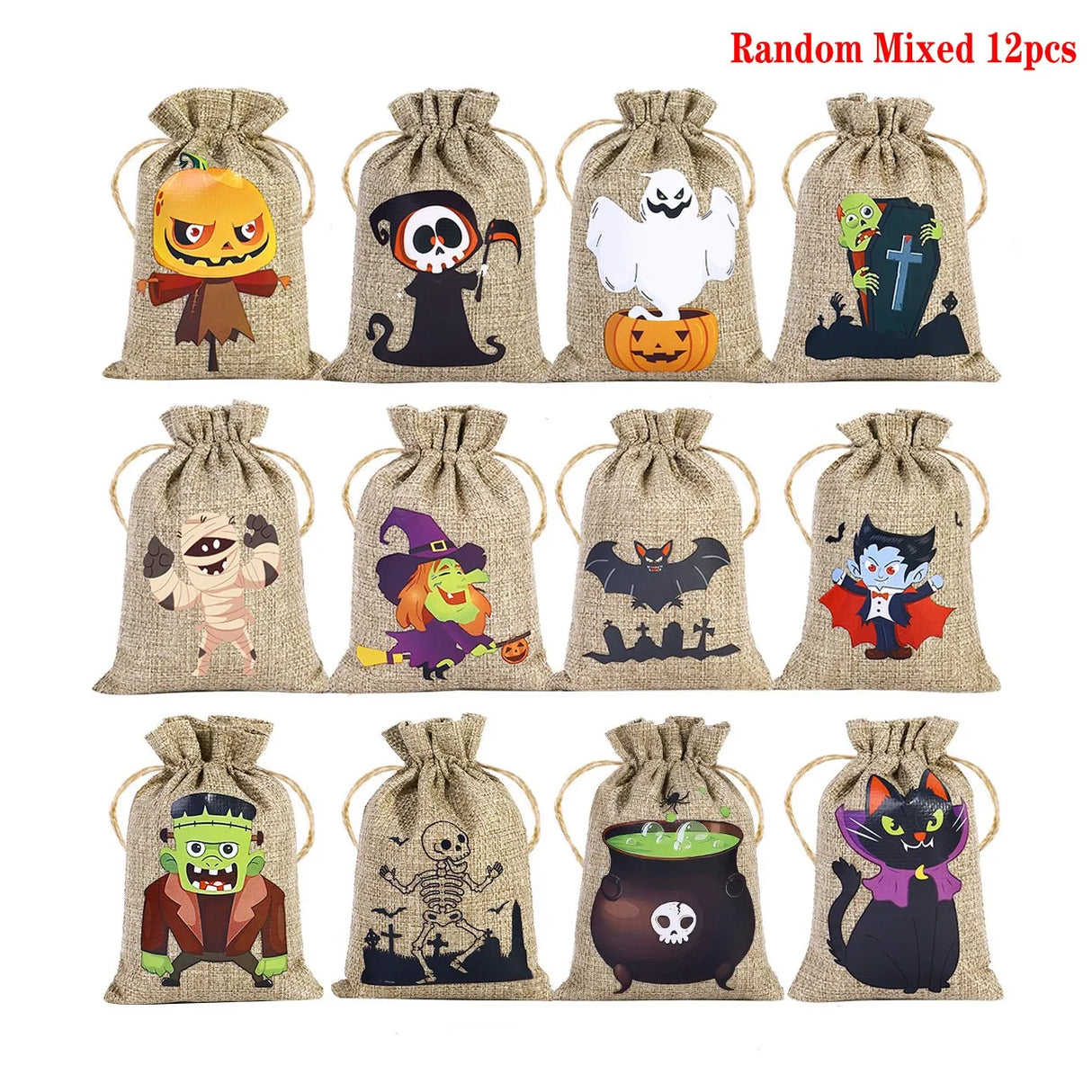 イベント・ハロウィングッズ｜ハロウィン柄リネン巾着キャンディバッグセット