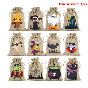 イベント・ハロウィングッズ｜ハロウィン柄リネン巾着キャンディバッグセット