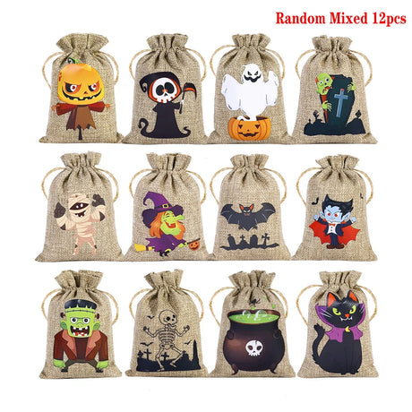 イベント・ハロウィングッズ｜ハロウィン柄リネン巾着キャンディバッグセット