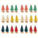ミニ人工クリスマスツリー・12個パック・木製ベース付き・DIYクラフトやホリデーホームデコレーションに最適な卓上ボトルブラシツリー