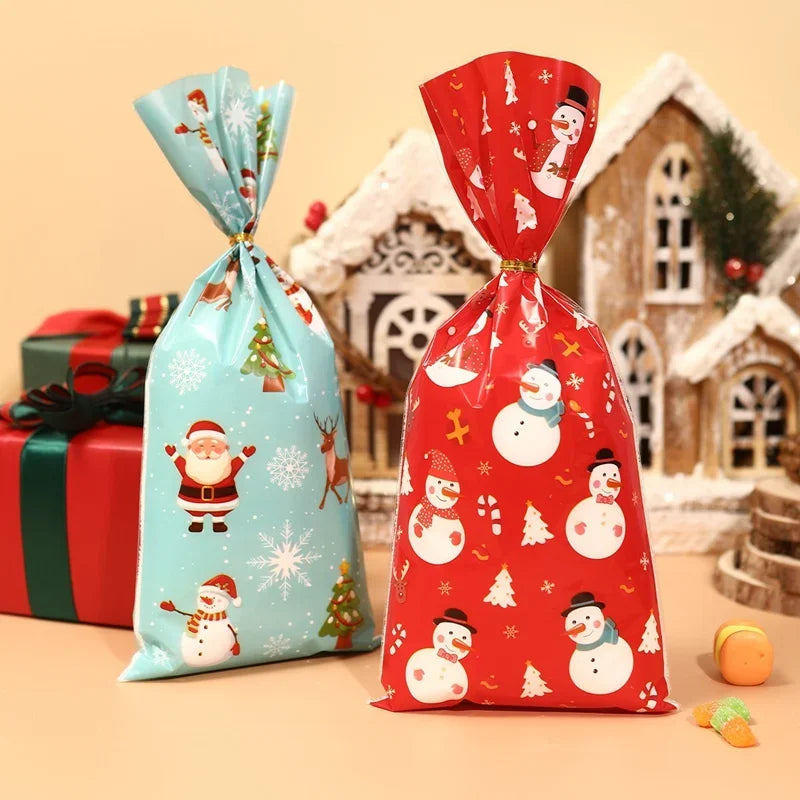 イベント・クリスマス装飾｜クリスマス柄ビニール製ギフトバッグセット(25/50/100pcs)