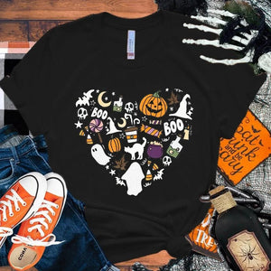イベント・ハロウィングッズ｜レディース パンプキンハート柄 Tシャツ(XS～4XL)