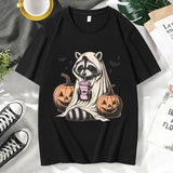イベント・ハロウィングッズ｜ メンズ アライグマゴースト柄Tシャツ（XS～3XL）
