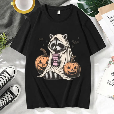 イベント・ハロウィングッズ｜ メンズ アライグマゴースト柄Tシャツ（XS～3XL）