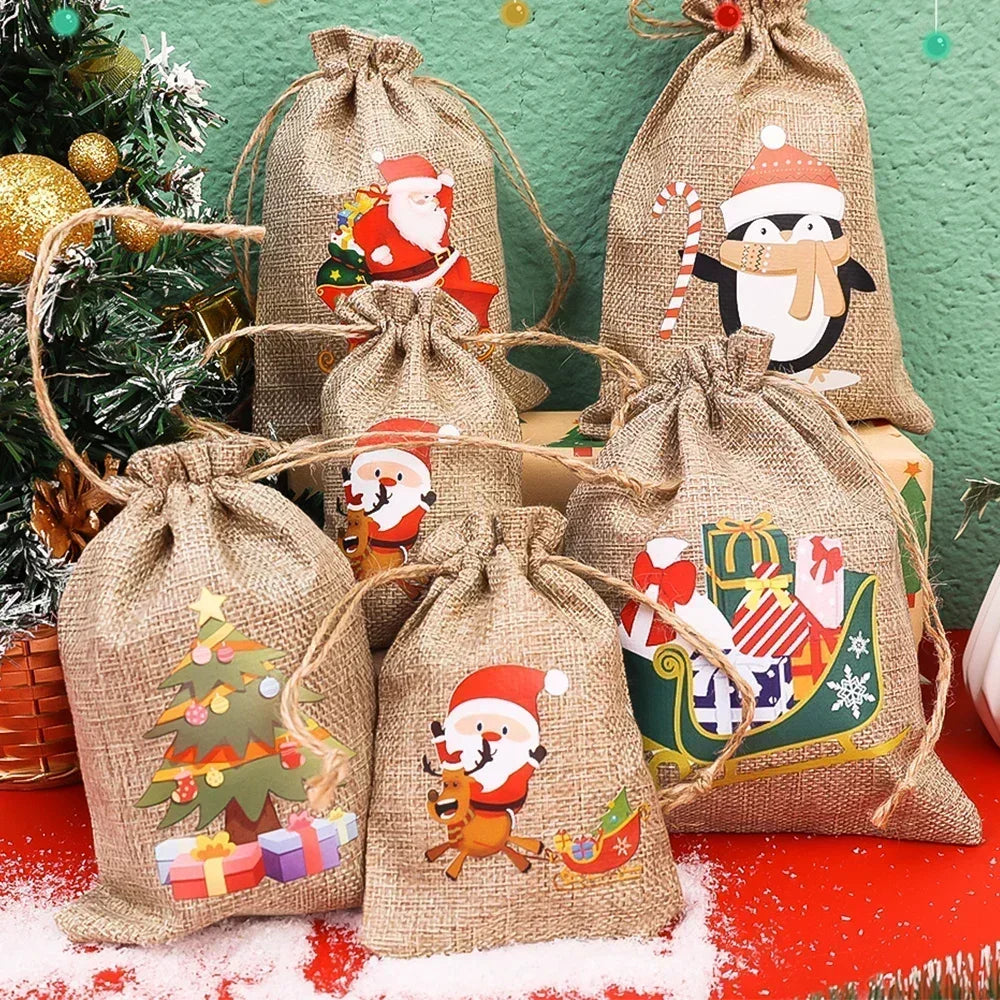 イベント・クリスマス装飾｜ ギフト用 リネン巾着袋バックセット(S/M/L)