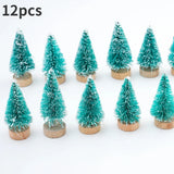 ミニ人工クリスマスツリー・12個パック・木製ベース付き・DIYクラフトやホリデーホームデコレーションに最適な卓上ボトルブラシツリー