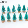ミニ人工クリスマスツリー・12個パック・木製ベース付き・DIYクラフトやホリデーホームデコレーションに最適な卓上ボトルブラシツリー