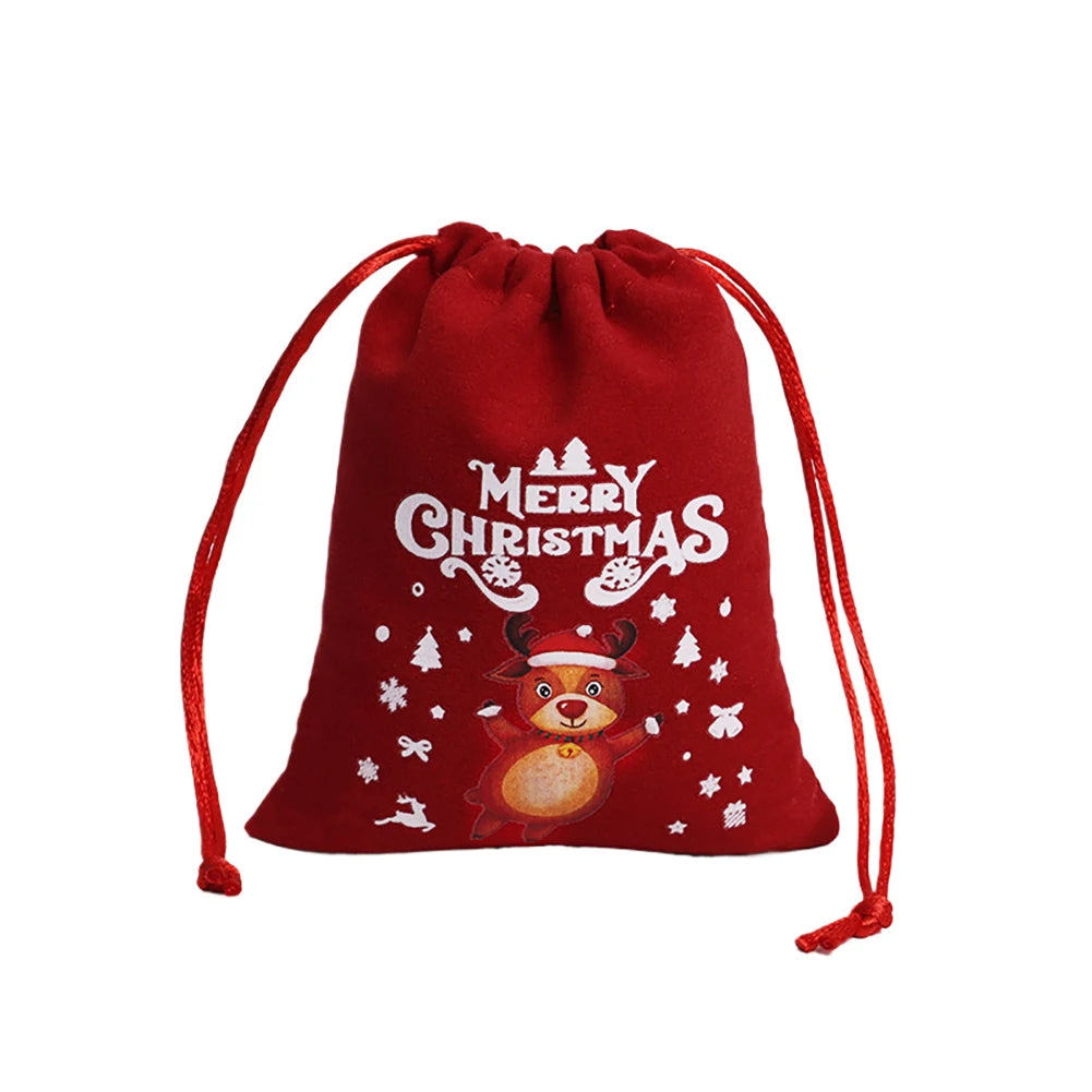 イベント・クリスマス装飾｜クリスマス柄ベルベット巾着バッグセット(12個)