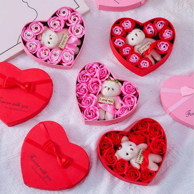 バラの造花10本入りハート型ギフトボックス｜誉PRINTING