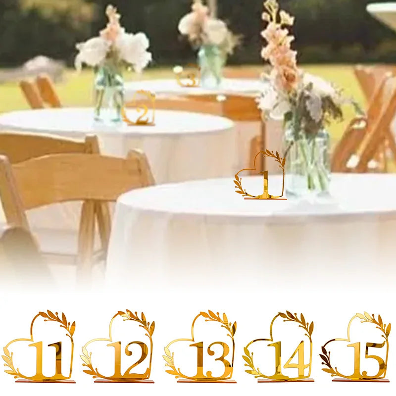 イベント・結婚式装飾｜ハート型 ゴールドアクリルテーブルナンバー