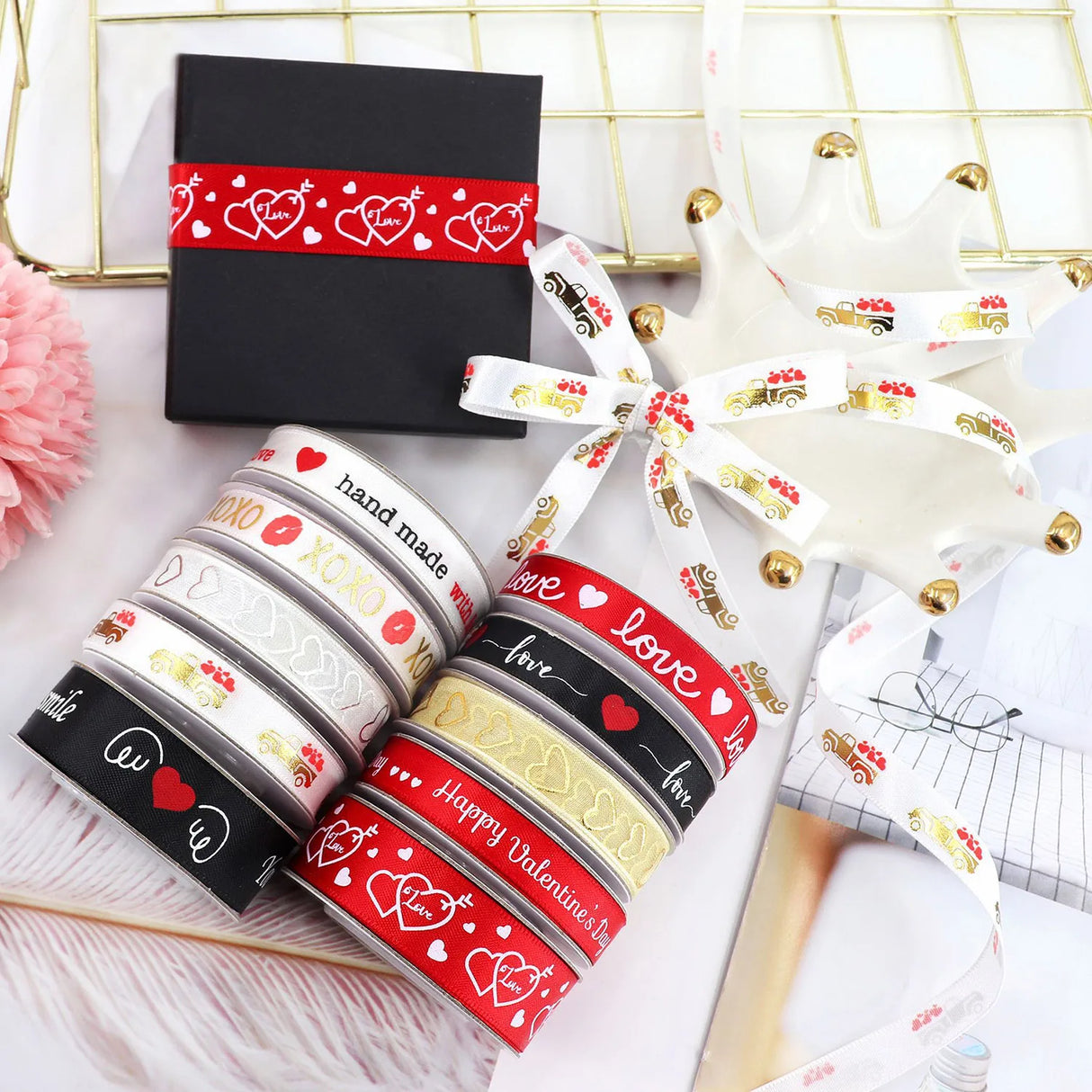 バレンタインデー用ハート柄片面プリントリボン