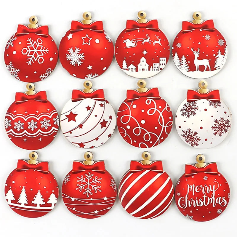 イベント・クリスマス装飾｜12個セット 木製クリスマスボールペンダント