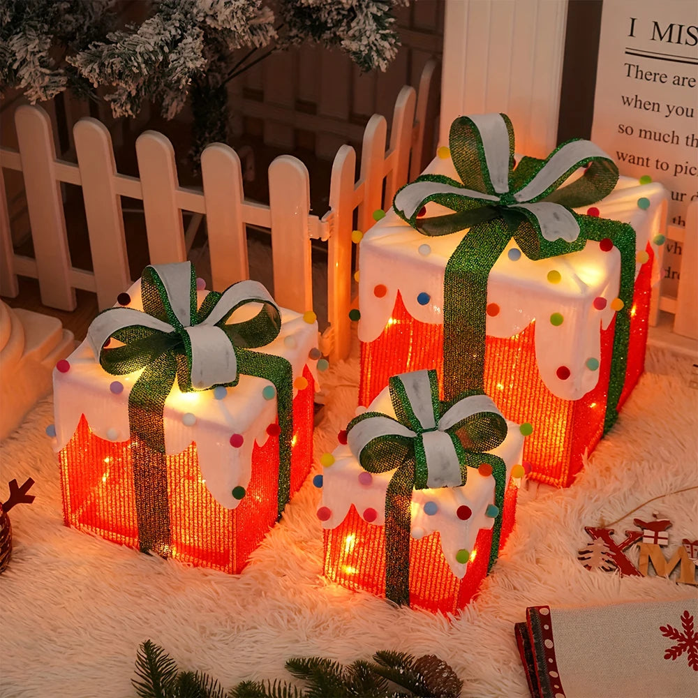 イベント・クリスマス装飾｜ライト付きクリスマスギフトボックス(3個セット)