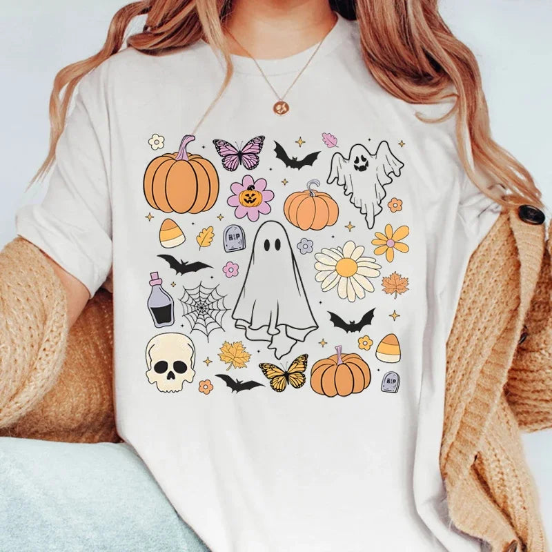 イベント・ハロウィングッズ｜レディース ハロウィンゴースト柄 Tシャツ（XXS～3XL）