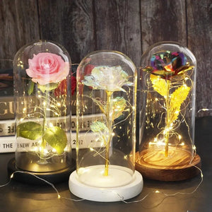 ギャラクシーローズ LEDガラスドーム 木製ベース