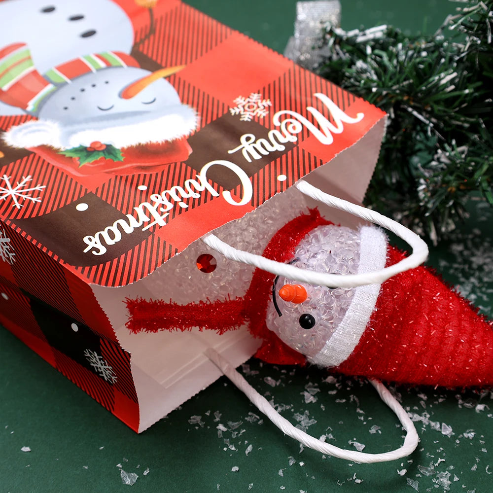 イベント・クリスマス装飾｜紙製サンタ＆雪だるま柄ギフトバッグ(1枚～24枚入)