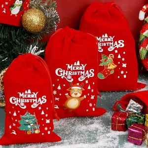 イベント・クリスマス装飾｜クリスマス柄ベルベット巾着バッグセット(XS/S/M/L)