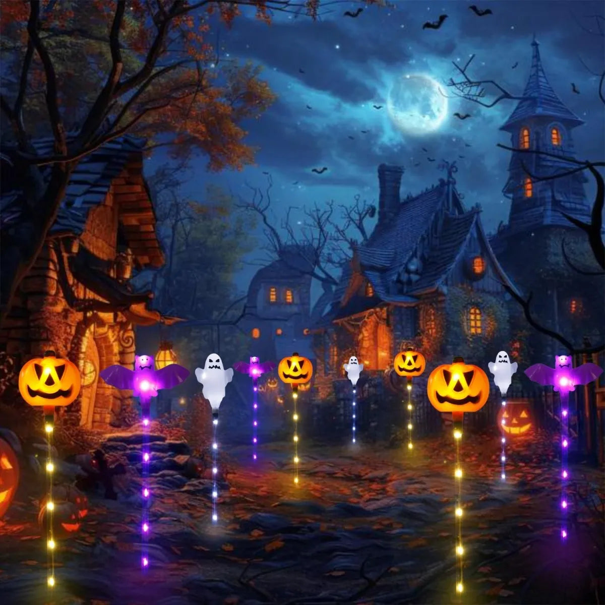 イベント・ハロウィングッズ｜ソーラー式8LEDガーデンライト6個セット