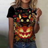 イベント・ハロウィングッズ｜レディース ハロウィン総柄プリントTシャツ（XXS～3XL）