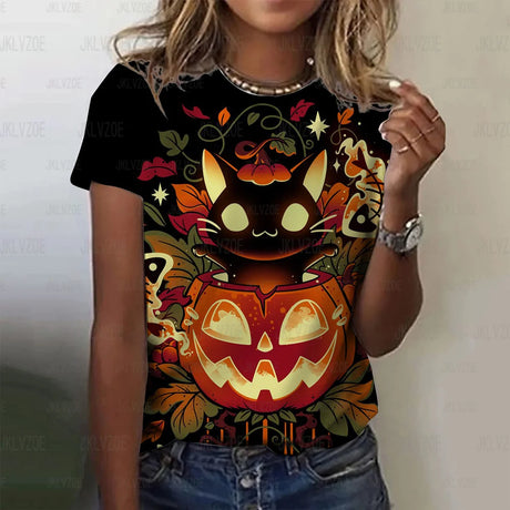 イベント・ハロウィングッズ｜レディース ハロウィン総柄プリントTシャツ（XXS～3XL）
