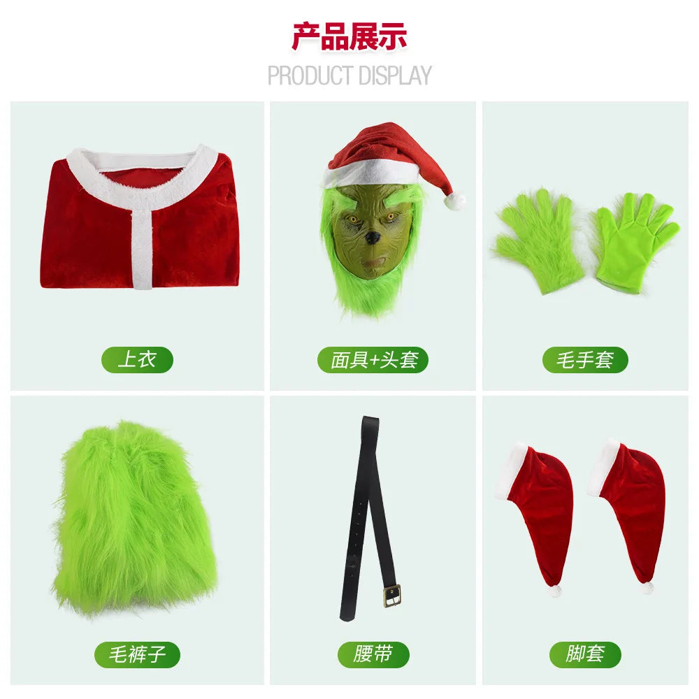 イベント・クリスマスグッズ｜アニメグリンチ風サンタコスプレセット(S-M/L-XL/2XL-3XL/4XL-5XL)