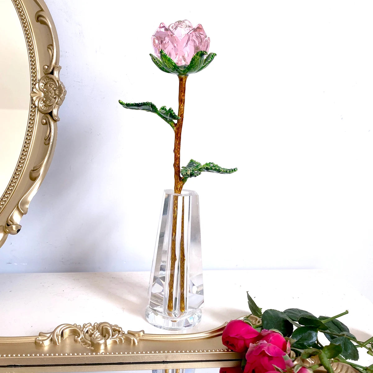 クリスタルローズガラスペーパーウェイトギフト