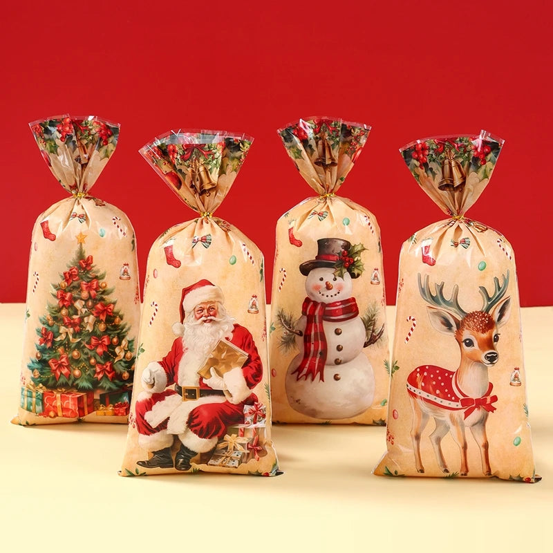 イベント・クリスマス装飾｜レトロなクリスマス柄 ビニール製 ギフトバッグ