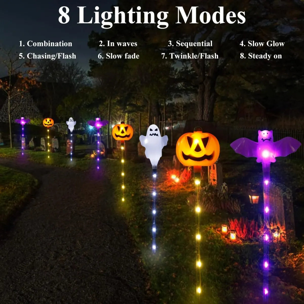 イベント・ハロウィングッズ｜ソーラー式8LEDガーデンライト6個セット
