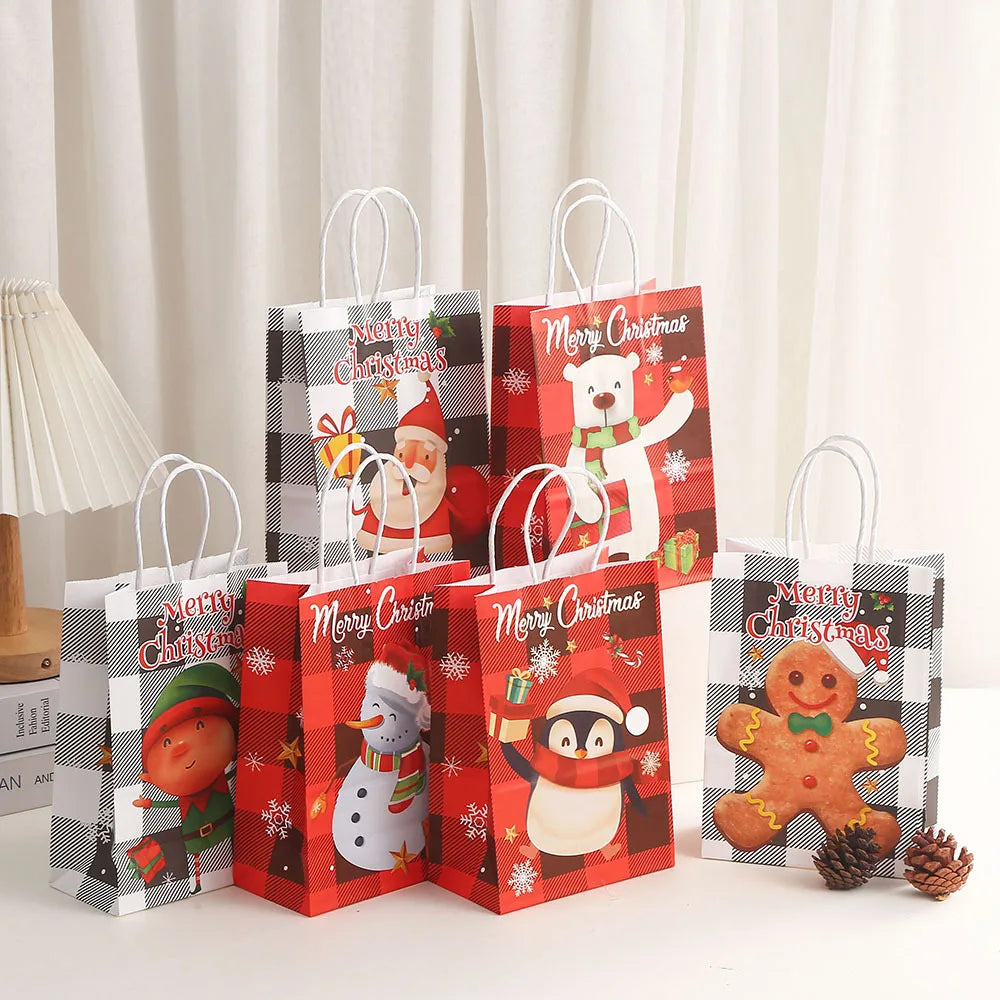 イベント・クリスマス装飾｜紙製サンタ＆雪だるま柄ギフトバッグ(1枚～24枚入)