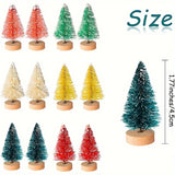 ミニ人工クリスマスツリー・12個パック・木製ベース付き・DIYクラフトやホリデーホームデコレーションに最適な卓上ボトルブラシツリー