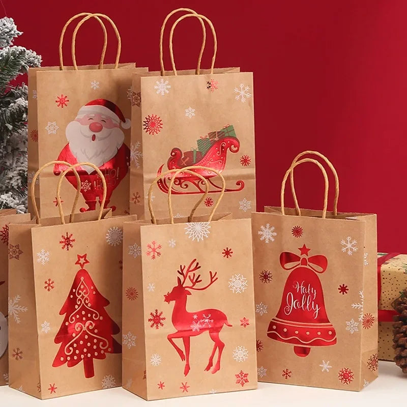 イベント・クリスマス装飾｜クラフト紙クリスマス柄ギフトバッグセット(1枚～10枚入)