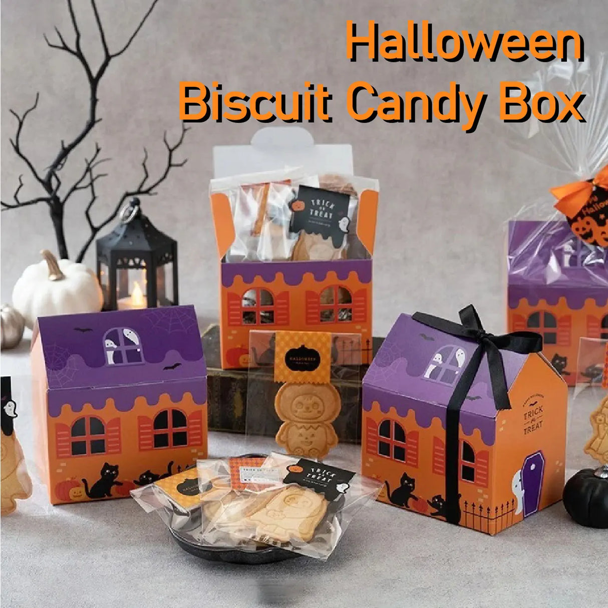 イベント・ハロウィングッズ｜カラフル スモールハウス キャンディボックス 8個セット