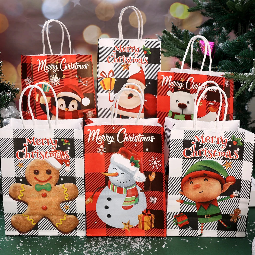 イベント・クリスマス装飾｜紙製サンタ＆雪だるま柄ギフトバッグ(1枚～24枚入)