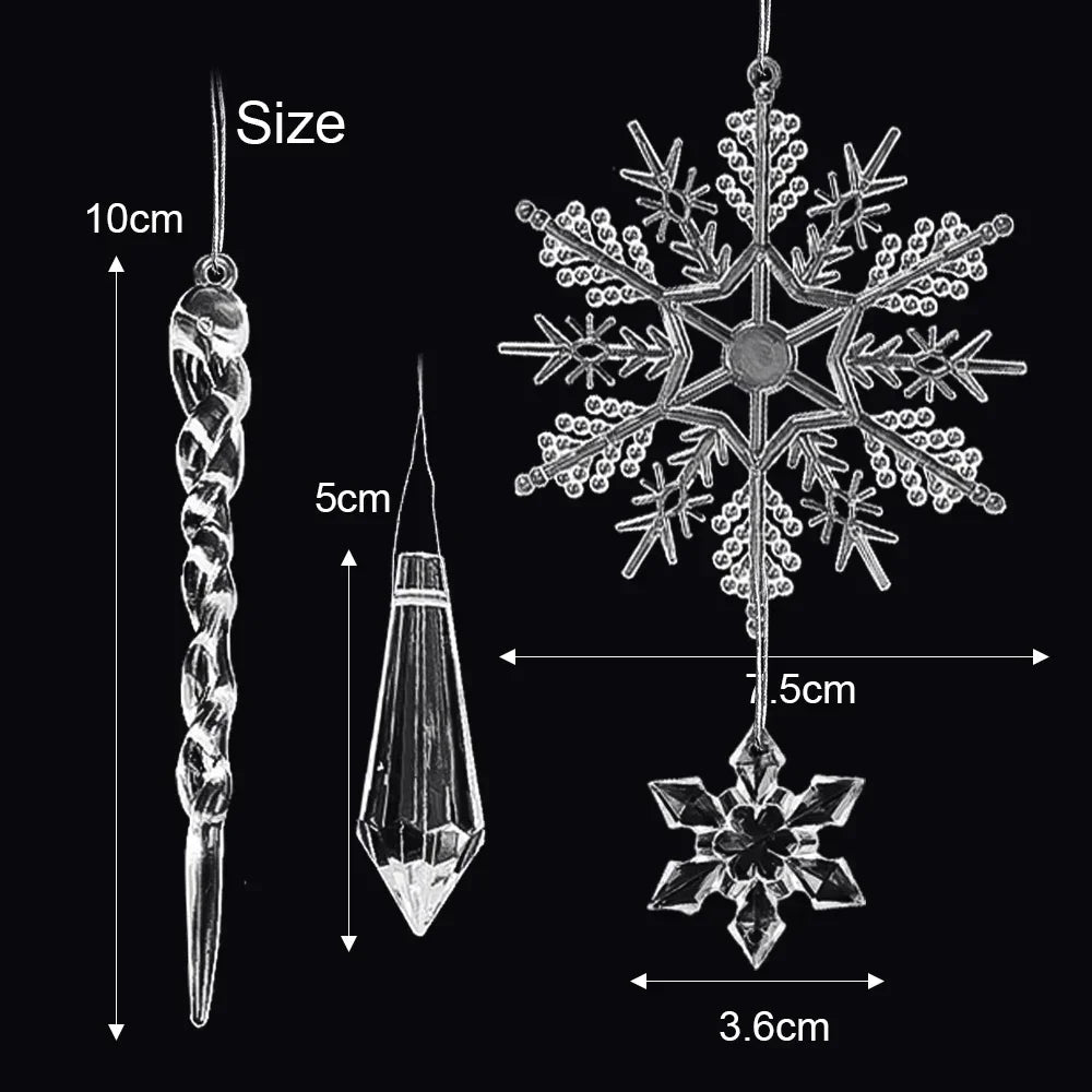 イベント・クリスマス装飾｜クリスタル雪の結晶型オーナメントセット(5/12/24個)