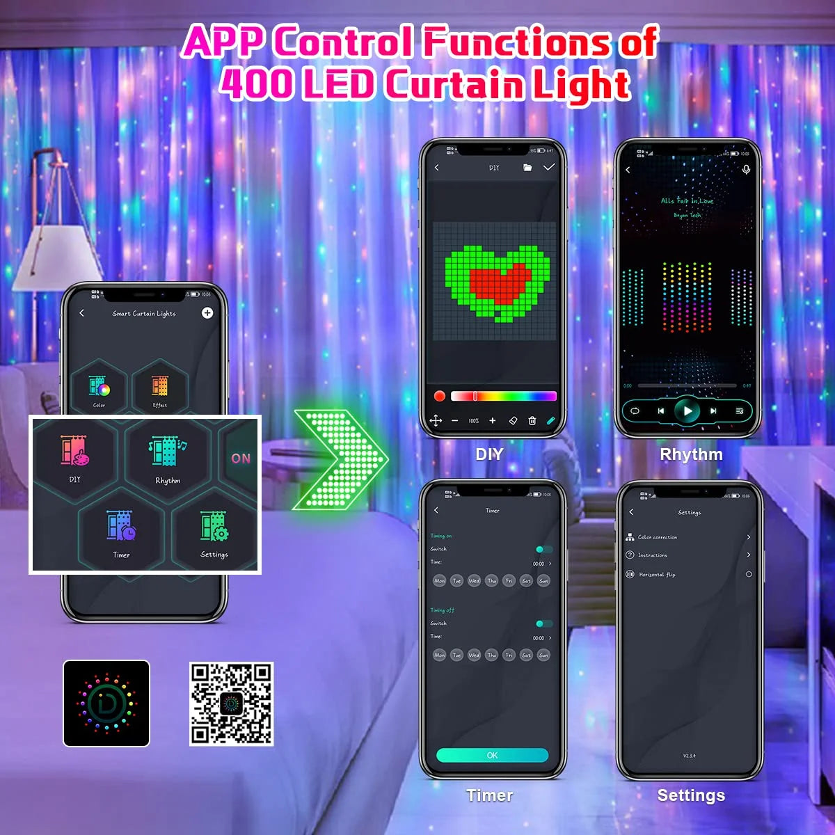 イベント・クリスマス装飾｜Bluetooth対応スマートカーテンライト(幅1.6～3M)