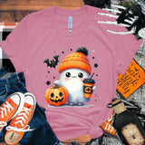 イベント・ハロウィングッズ｜キュートなゴースト＆パンプキン柄Tシャツ(XXS～4XL)