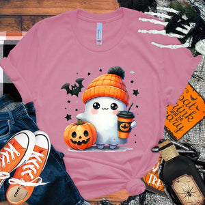 イベント・ハロウィングッズ｜キュートなゴースト＆パンプキン柄Tシャツ(XXS～4XL)