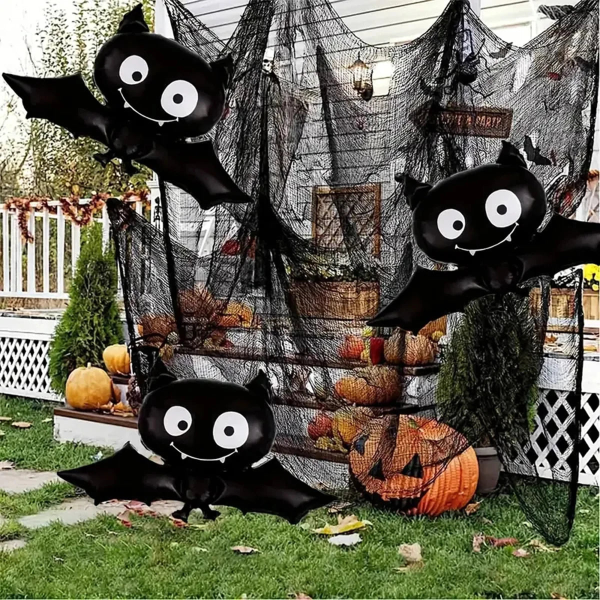 イベント・ハロウィン装飾｜コウモリ型アルミバルーンセット(3個)