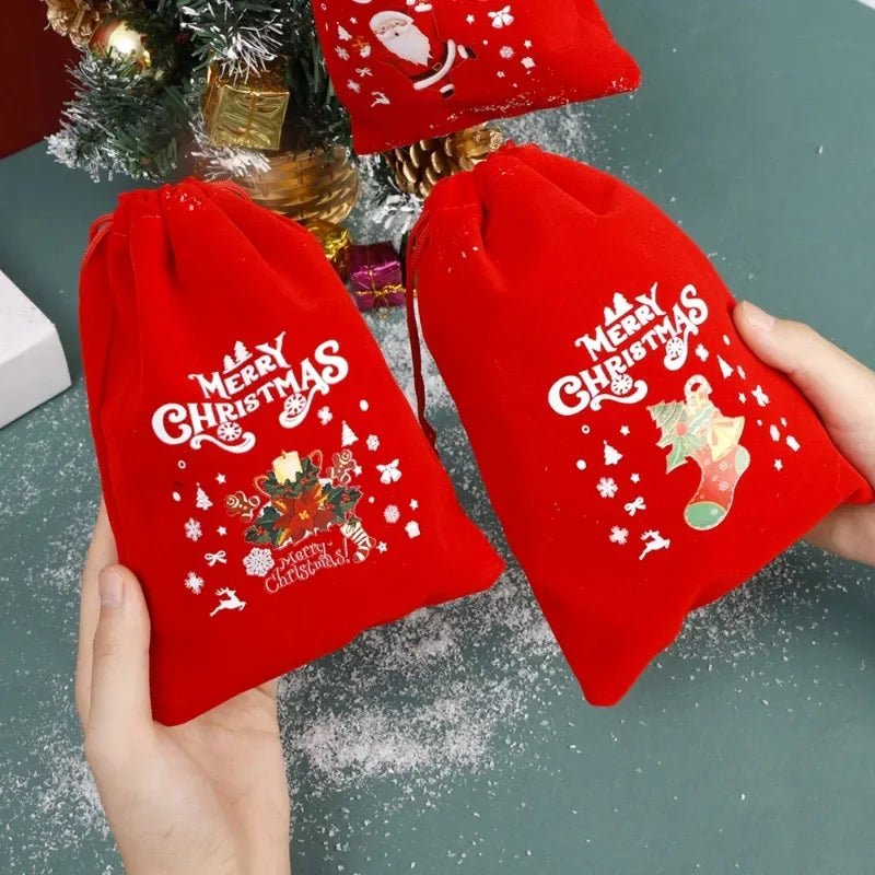 イベント・クリスマス装飾｜クリスマス柄ベルベット巾着バッグセット(XS/S/M/L)