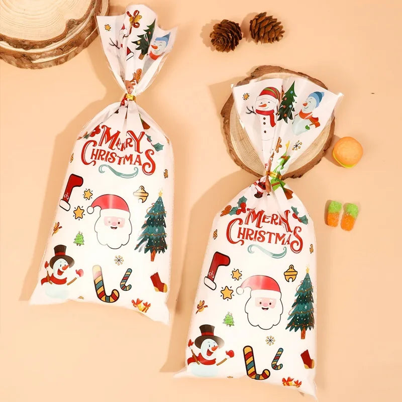 イベント・クリスマス装飾｜クリスマス柄ビニール製ギフトバッグセット(25/50/100pcs)