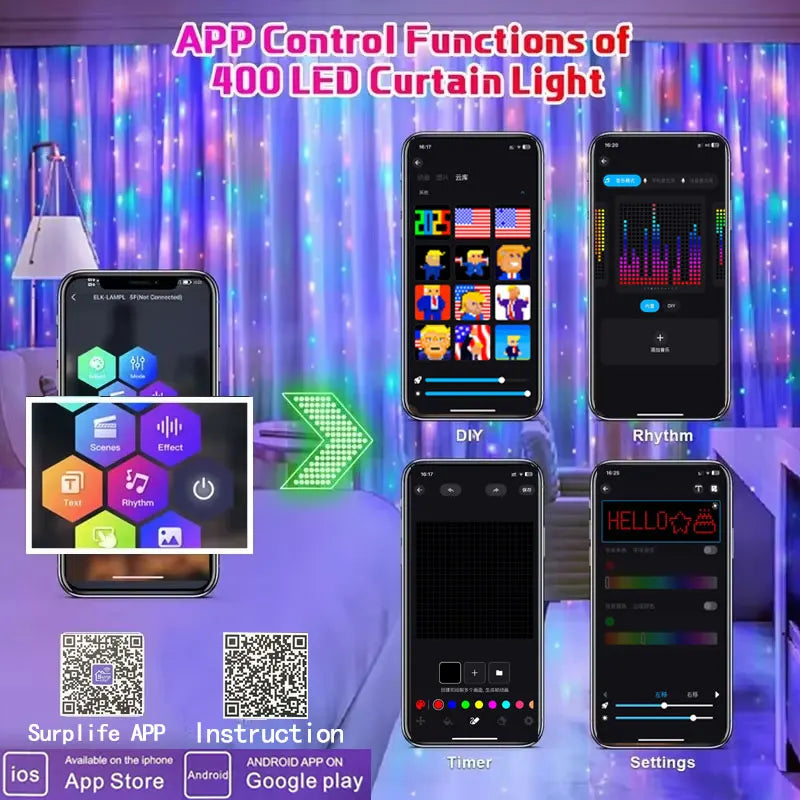 イベント・クリスマス装飾｜Bluetooth対応スマートカーテンライト(幅3M)