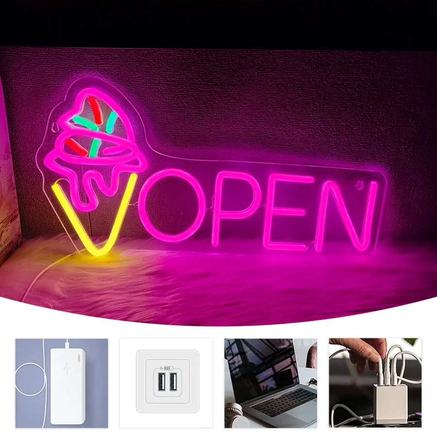 アイスクリームOPEN　LEDネオンサイン（ネオン看板）