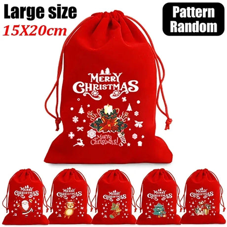 イベント・クリスマス装飾｜クリスマス柄ベルベット巾着バッグセット(XS/S/M/L)