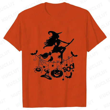 イベント・ハロウィングッズ｜レディース ハロウィン魔女柄Tシャツ (S～XXL)