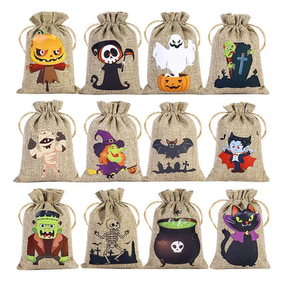 【イベント・ハロウィングッズ】ハロウィン柄リネン巾着キャンディバッグセット｜誉PRINTING