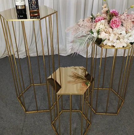 結婚式・インテリア装飾｜ステンレス ゴールド六角形テーブルセット
