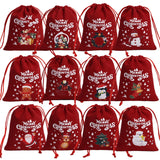 イベント・クリスマス装飾｜クリスマス柄ベルベット巾着バッグセット(12個)