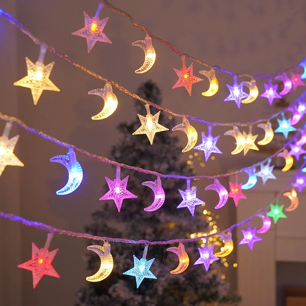 イベント・クリスマス装飾｜星と月の電池式装飾ライト、屋内外用