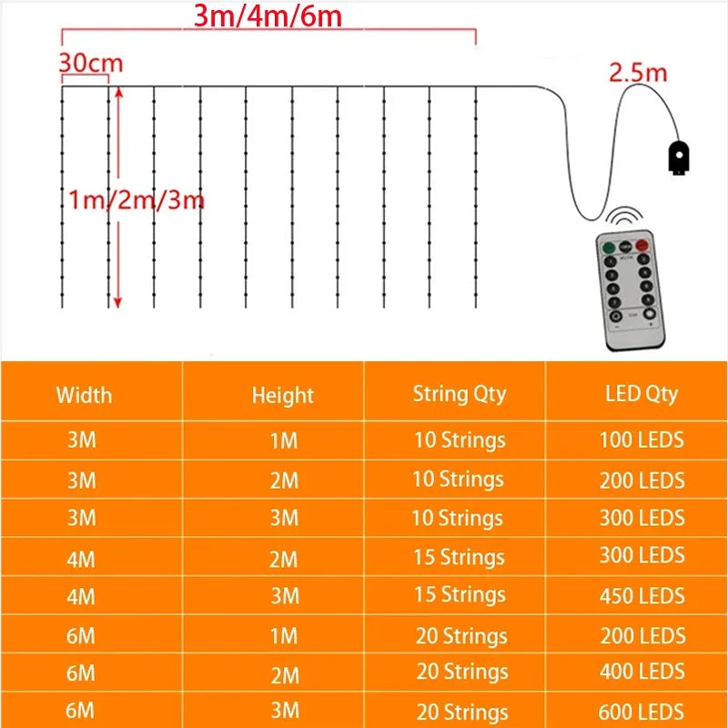 イベント・クリスマス装飾｜LEDカーテンライト USB接続(幅3M/4M/6M)